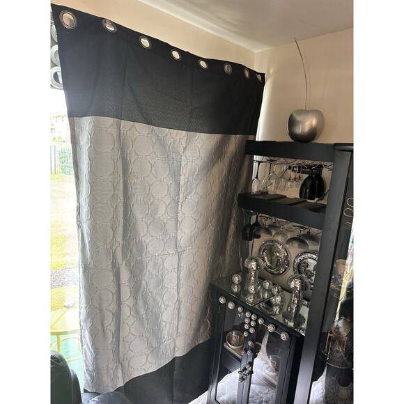 Lot Of 4 JC Penney Studio Curtains Black Gray Silver Home Decor Modern Glam - Picture 1 of 9